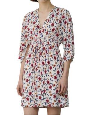 RACHEL PALLY Floral Mini Caftan Dress Kimono Sleeves Plunge Size XS -- GORGEOUS!